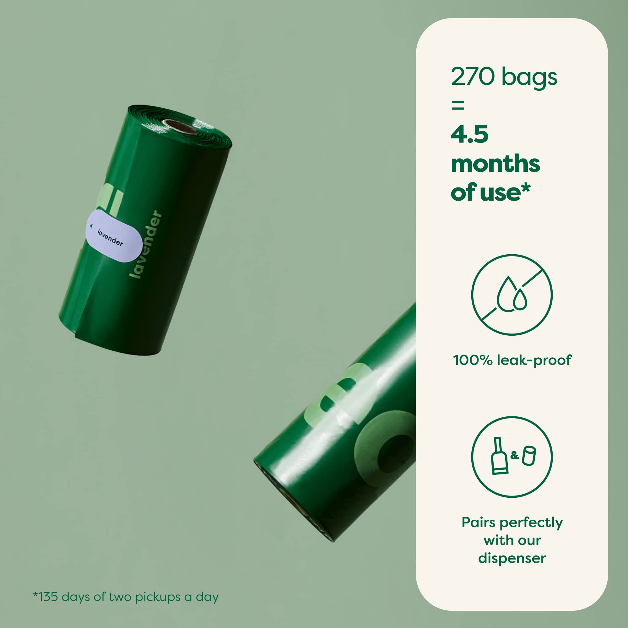 Earth Rated Dog Poo Bags, Guaranteed Leak Proof and Extra Thick Waste Bag Refill Rolls For Dogs, Lavender Scented, 270 Count