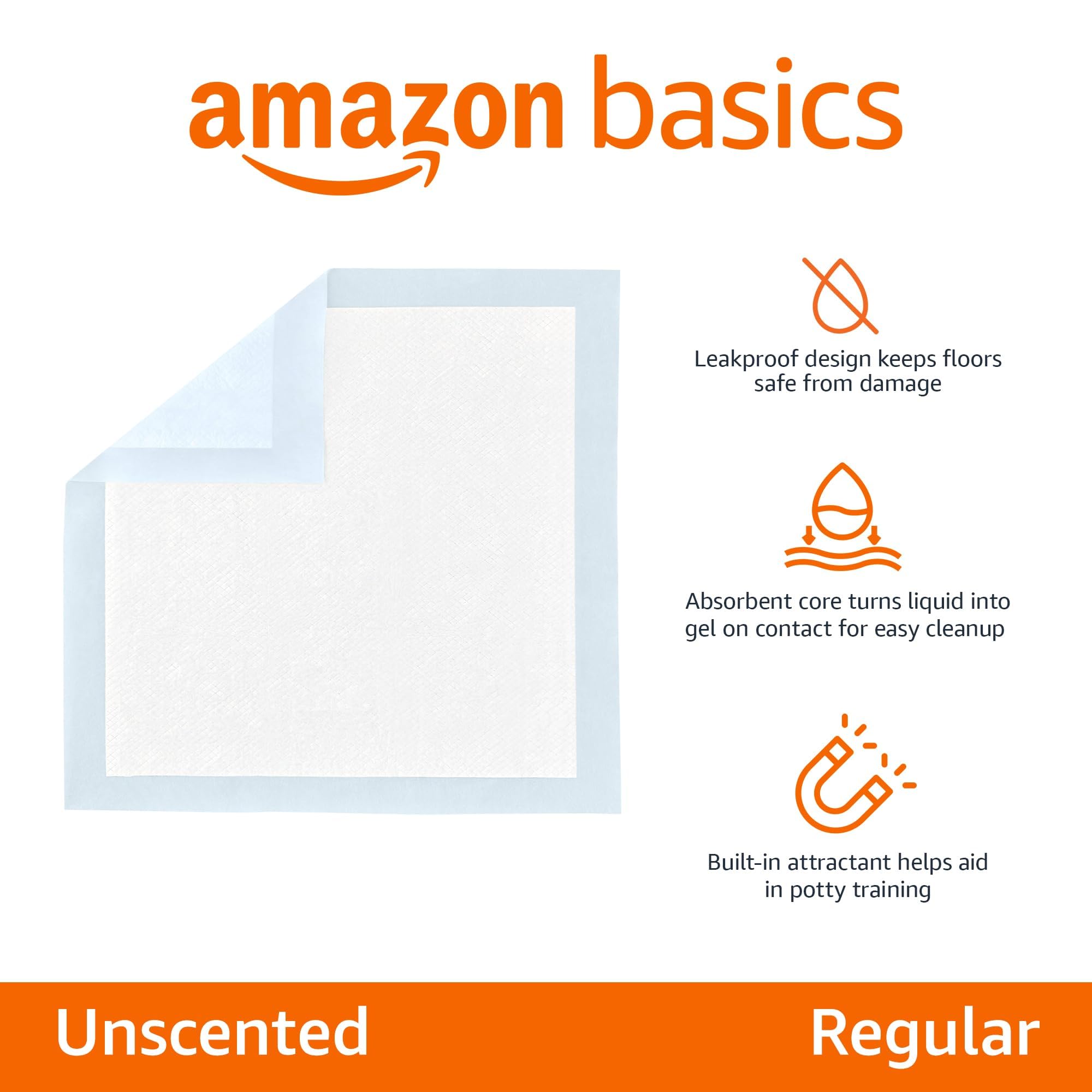 Amazon Basics Dog and Puppy Training Pads, Leakproof, 5-Layer Design with Quick-Dry Surface, Regular, Pack of 50, Blue