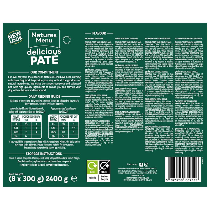 Natures Menu - Wet Dog Food - Pouches for Adult Dogs - Mixed Variety - 8 x 300g 