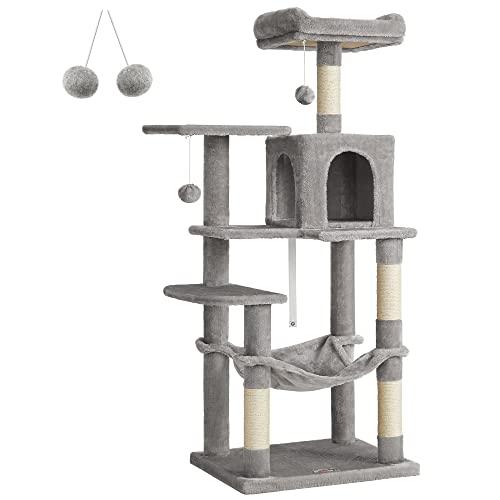 FEANDREA Cat Tree, Cat Condo with Hammock, 143 cm, Light Grey PCT161W01