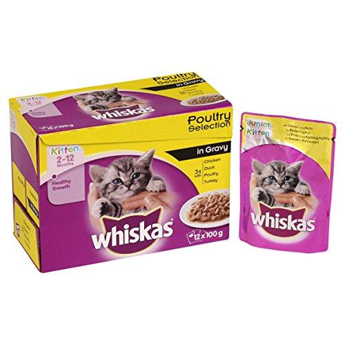Whiskas 2-12 Months Kitten Pouches Poultry Selection in Gravy, 12 x 100 g - Petzenya