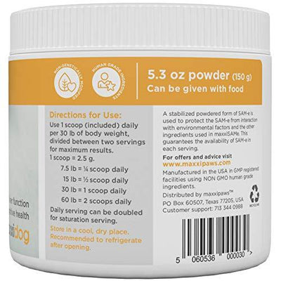 Maxxipaws maxxiSAMe Advanced SAM-e Liver and Cognitive Supplement for Dogs Given with Food - Powder 150g - Petzenya