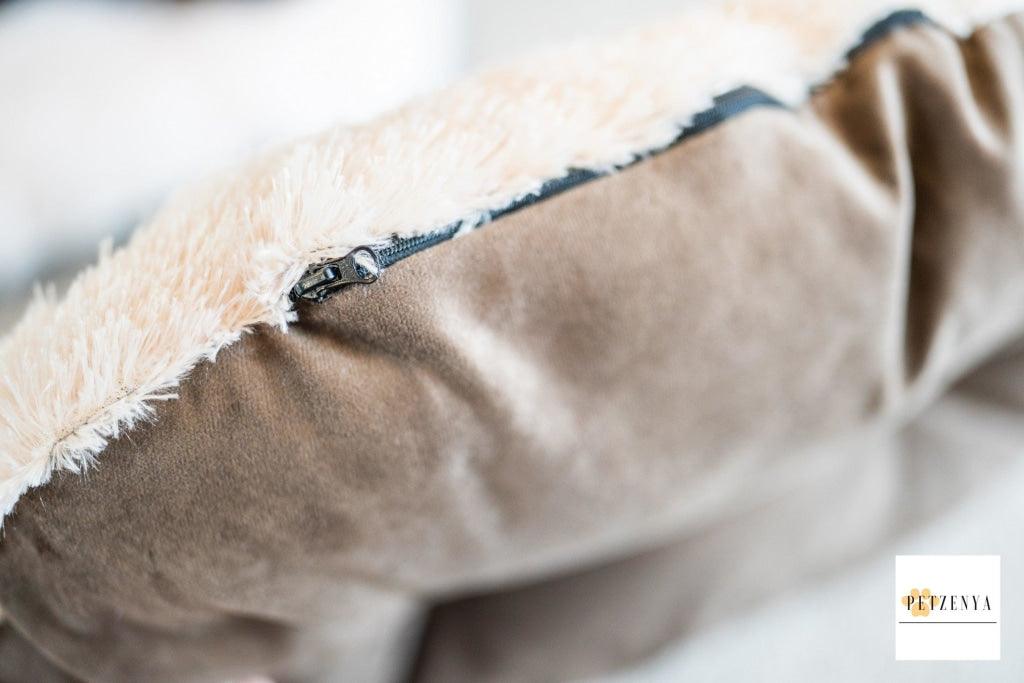Oval Cushion Dog Bed | Gor Pets Nordic Cushion Bed-Grey/ Brown 21"- 40" - Petzenya