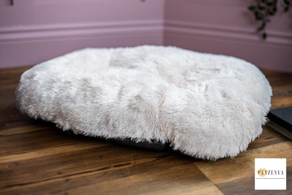 Oval Cushion Dog Bed | Gor Pets Nordic Cushion Bed-Grey/ Brown 21"- 40" - Petzenya